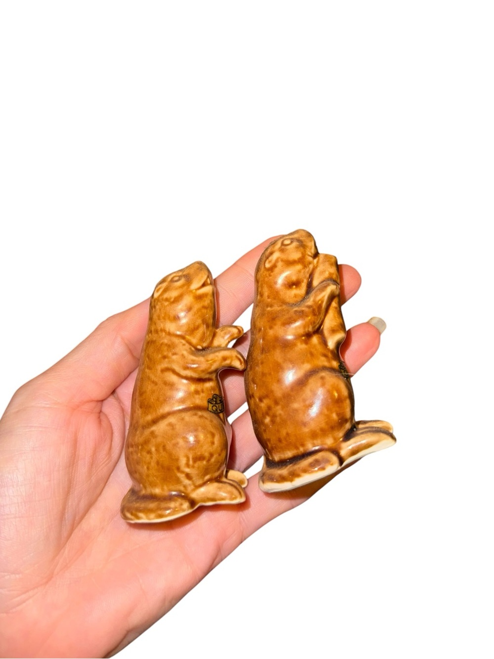 Vintage brown beaver salt and pepper shakers
